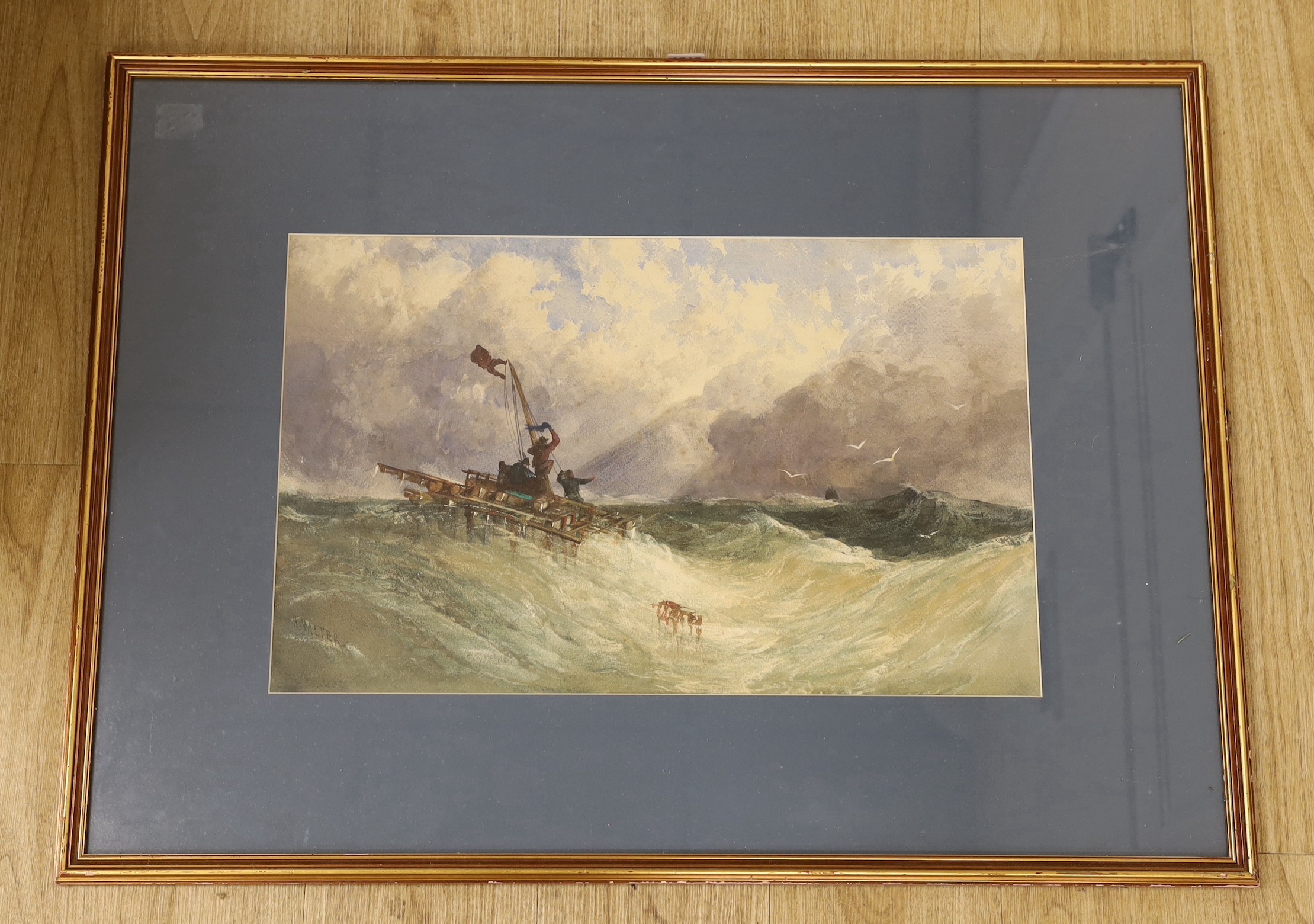 Henry Valter (fl.1854-64), watercolour, Shipwrecked sailors, signed, 38 x 61cm